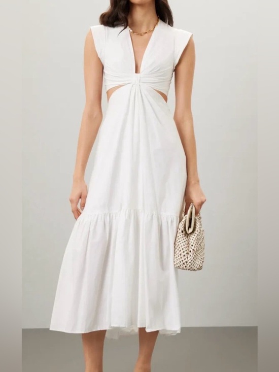 Sofie The Label Dresses & Skirts - Elegant White Midi Dress with Front Tie - Women's Sophisticated Summer Dress